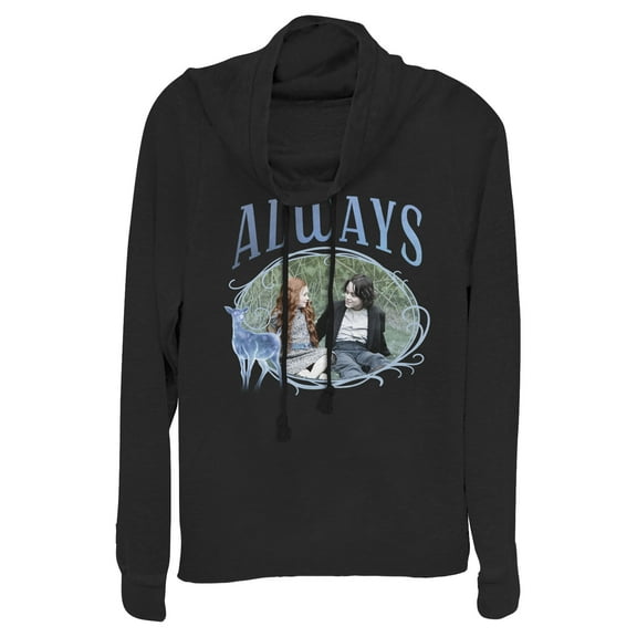 Junior's Harry Potter Snape & Lily Always Frame  Cowl Neck Sweatshirt Black 4X Large
