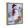 thumbnail image 4 of Stupell Industries Snowman with Gift Sled Landscape Painting Brown Floater Framed Canvas Art Print Wall Art, 17 x 21, 4 of 10