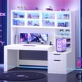 thumbnail image 7 of Modern Computer Desk with 2 Wood Drawers and Hutch, 23.6"W Executive Desk with Display Cabinet and LED Lights for Home Office, 7 of 7