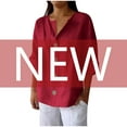 thumbnail image 5 of Htigea Women's Linen Summer 3/4 Sleeve Button Down Shirt High Low Tops Red,S, 5 of 6
