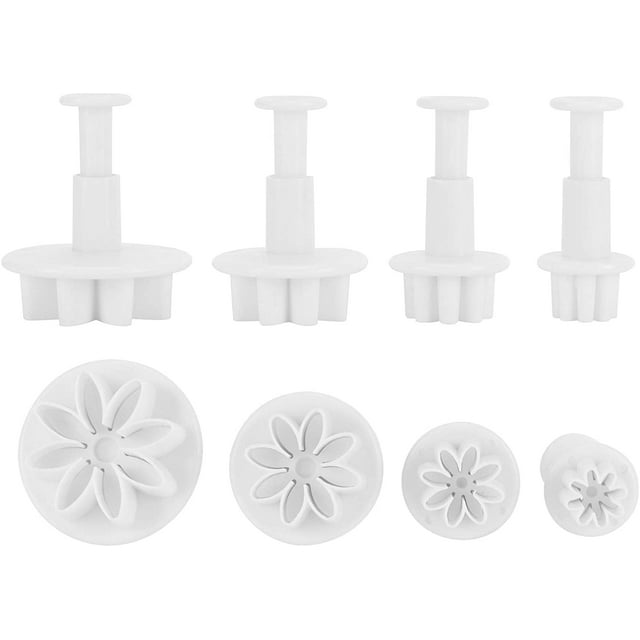 Cookie Stamp, 4pcs Plastic Cookie Cutter Set with Flower Pattern Mooncake Mould Press for Biscuit Fondant Pastry Baking Molds