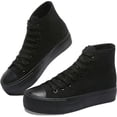 thumbnail image 6 of Obtaom Women’s Platform High Top Canvas Shoes Comfy Platform Hi Top Canvas Fashion Sneakers For women Cute Mid Calf Canvas Thick Sole Walking Shoes(All Black US9), 6 of 10