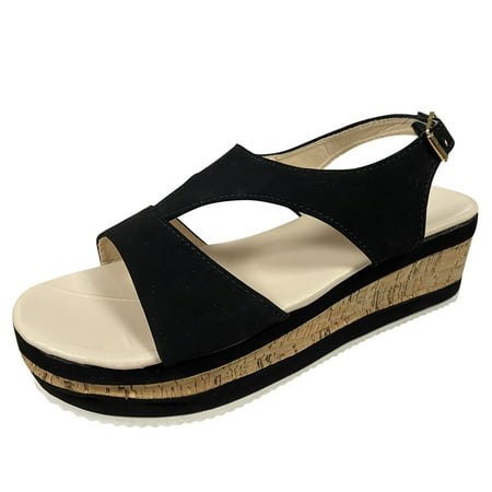 

Mackneog Ladies Solid Color Wedge Buckle Platform Fish Mouth Sandals Gift on Clearance
