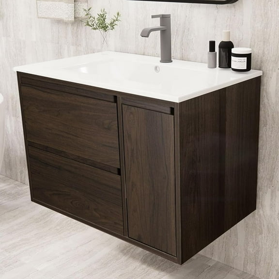 Bathroom Vanity, Wall Mounted Bathroom Vanities with Two Slide Drawers, Engineered Wood Single Vanity Cabinet for Bathroom