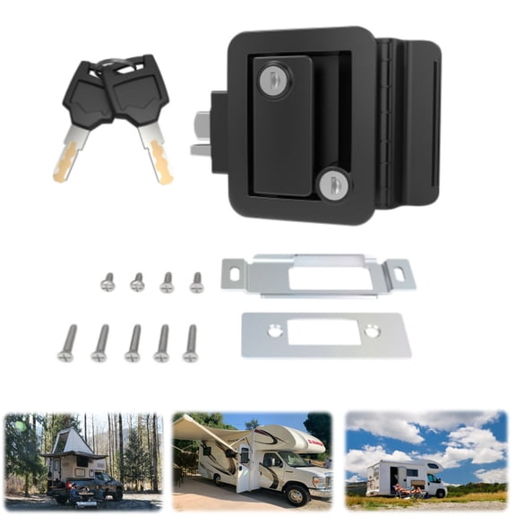 RV Door Lock Replacement, Camper Door Latch for Travel Trailers Horse Cargo Hauler, RV Lock Replacement Kit with 2 Keys Door Latch Handle With Paddle Deadbolt, for Camper Cargo Hauler Horse Trailer