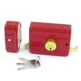 thumbnail image 1 of Puerta de seguridad de metal rojo para casa con doble cerrojo y juego de llaves, 1 of 1