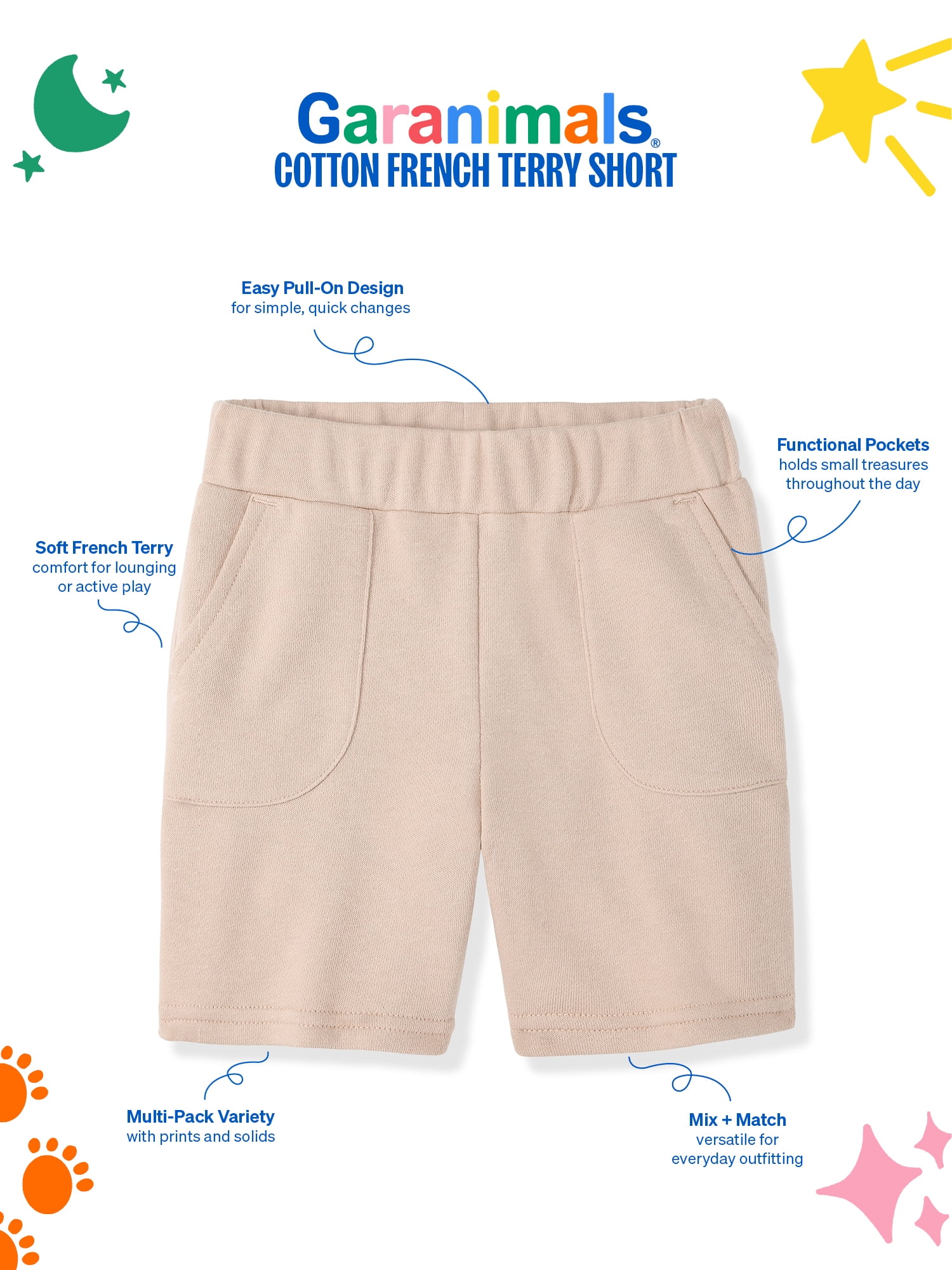 Garanimals Newborn, Baby & Toddler Boy Cotton French Terry Pull-On Shorts, 3-Pack, Sizes 0-6T