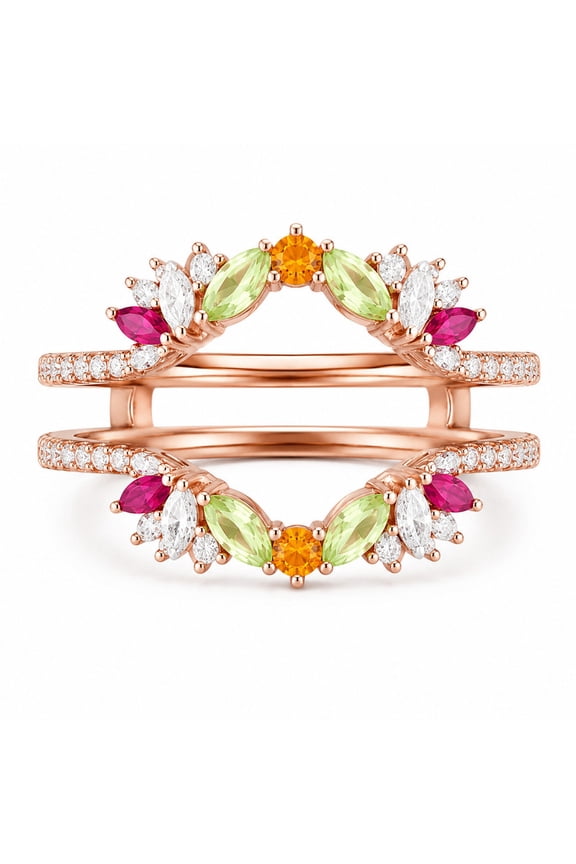 Marquise Peridot Ruby Citrine Ring Enhancer Double Curved Wedding Band Cage Ring for Women, 1.5 CT, 925 Sterling Silver