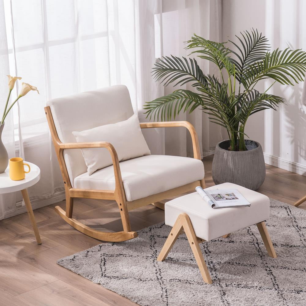 Zimtown Rocking Chair MidCentury Modern Accent Chair with Footrest