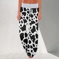 thumbnail image 2 of Bibifish Womens Pants Black White Cow Print Drawstring Waist Elastic Soft Fabric Loose Fit Casual Home Loungewear Daily Cute Playful Pants, 2 of 5