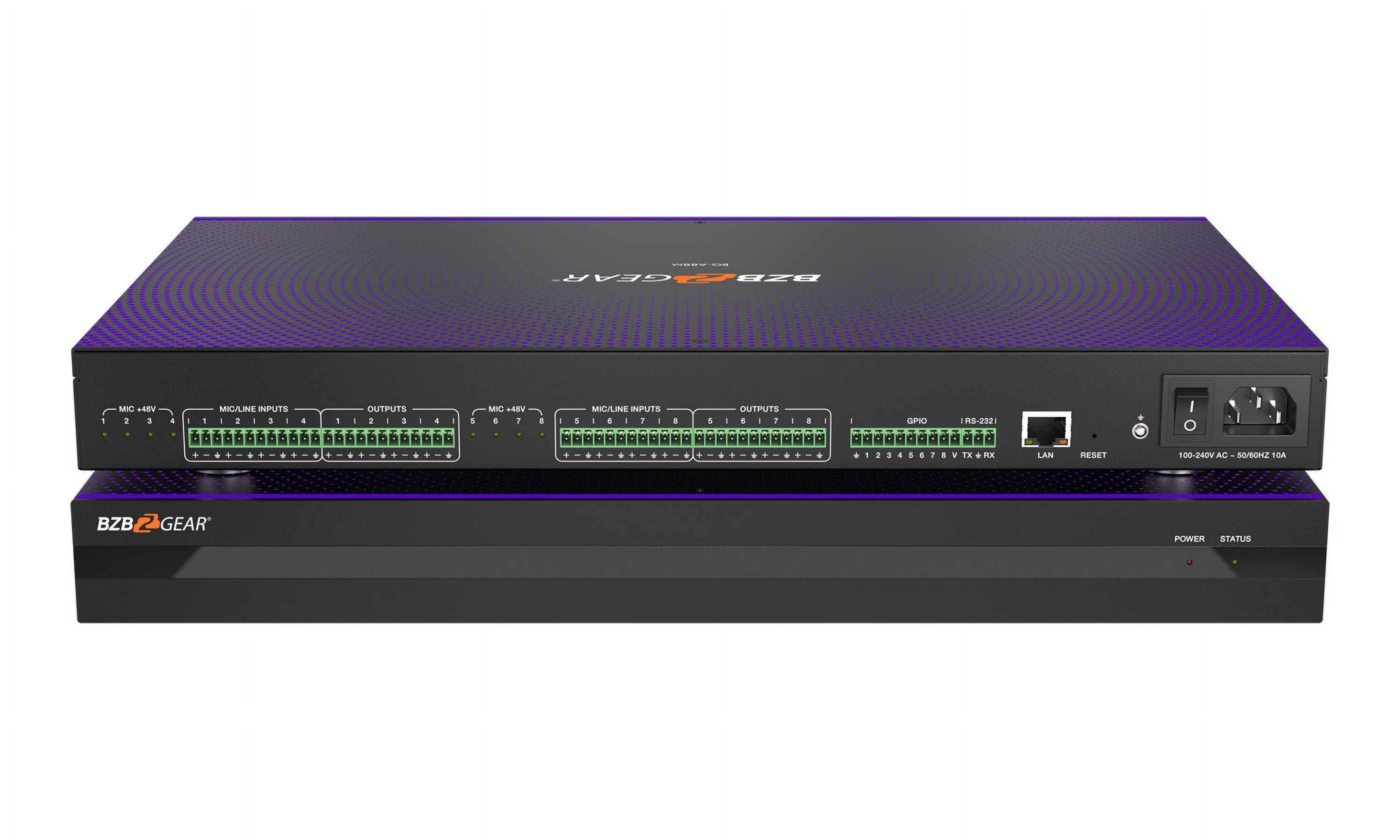 BZBGEAR 8x8 Balanced Digital Audio Processor/Matrix with AEC/ANS/AGC/Auto Mixer and 8-Channel Programmable GPIO Support