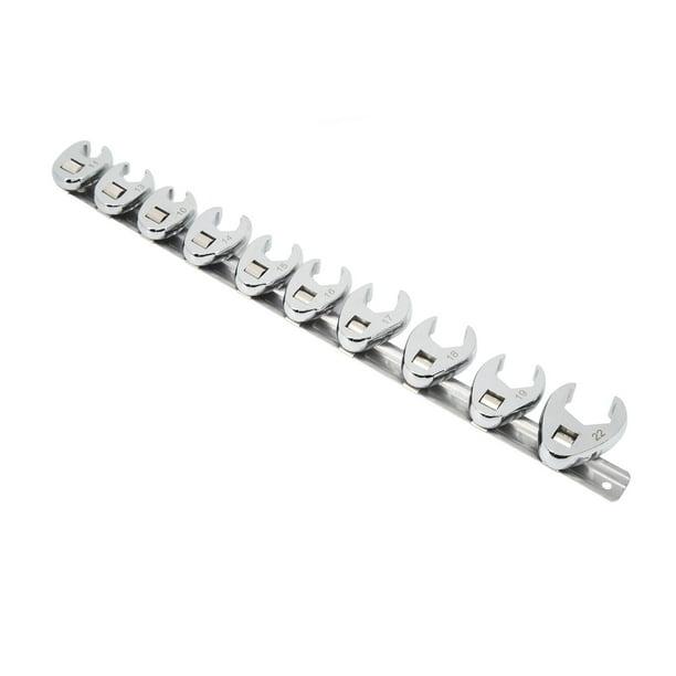 Juego de llaves de pie de cuervos de 10 piezas, tamaños de 10 mm a 22 mm, llave de tuerca métrica para trinquete de accionamiento de 3/8 pulgadas Jadeshay A
