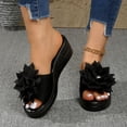 thumbnail image 4 of Shrysg Women's Peep Toe Wedge Slippers Lightweight Non-Slip Comfort Summer Party Beach Sandals Black, 4 of 9