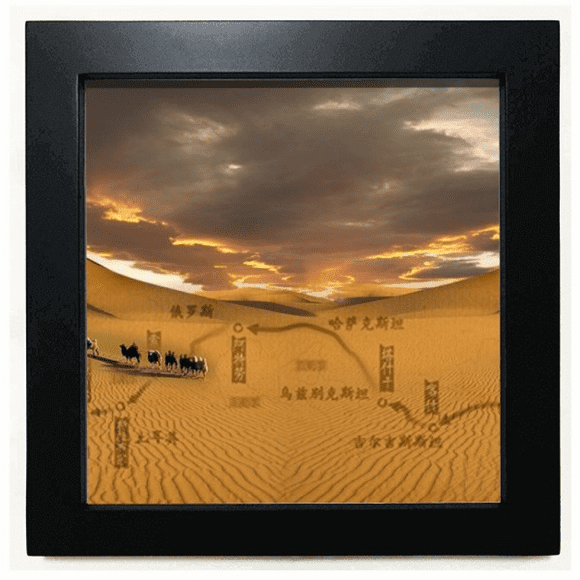 Map Desert Along the Way to the Silk Road Black Square Frame Picture Wall Tabletop