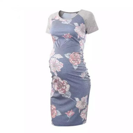 

2020 Hot Women s Clothing European And American New Round Neck Short Sleeve Printed Maternity Dress
