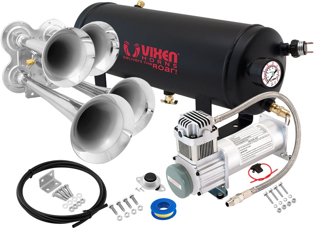 Vixen Horns Train Horn Kit for Trucks/Car/Semi. Complete Onboard System 200psi Air Compressor
