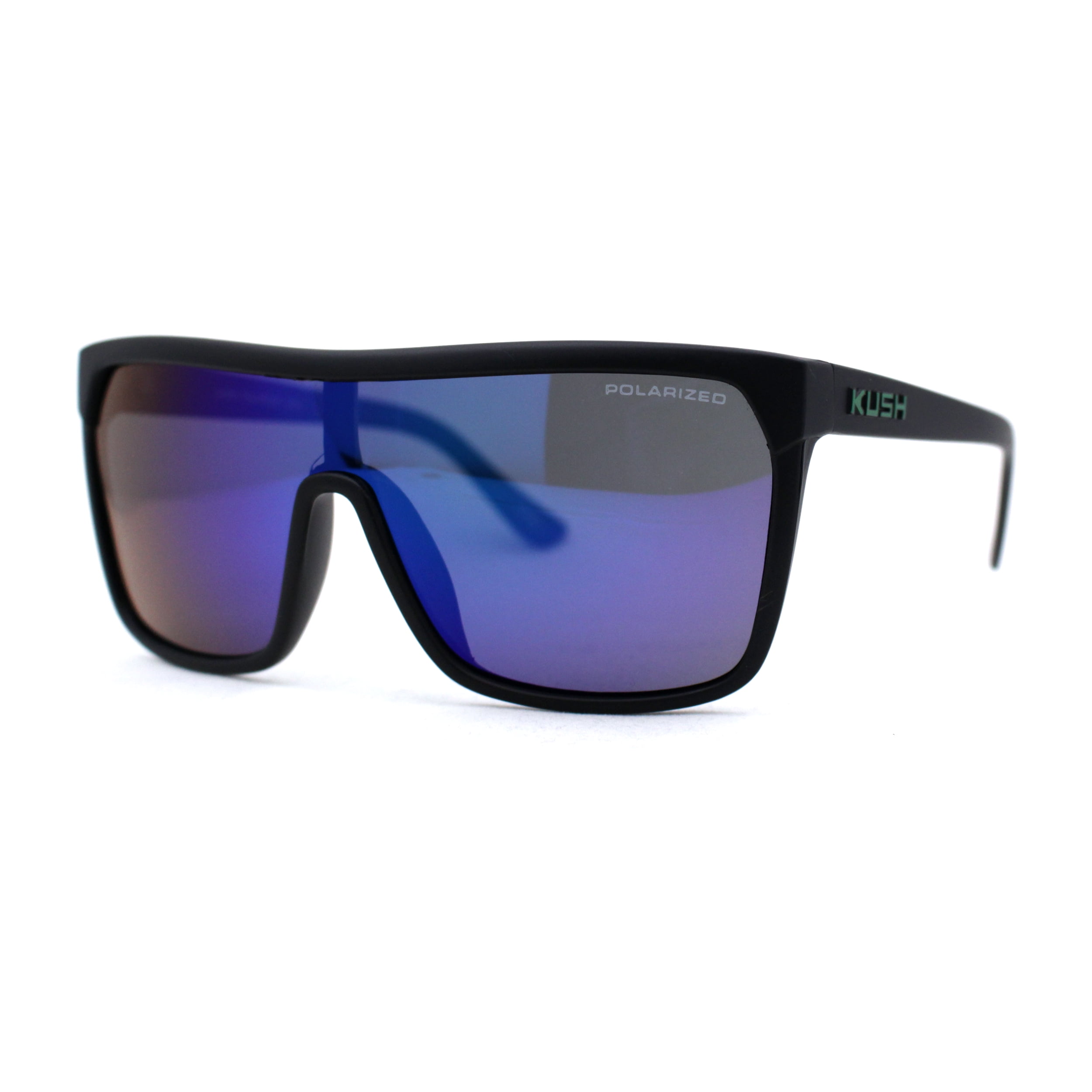 Polarized Color Mirror Kush Flat Top Shield Sport Oversize Sunglasses Green Logo Teal Mirror