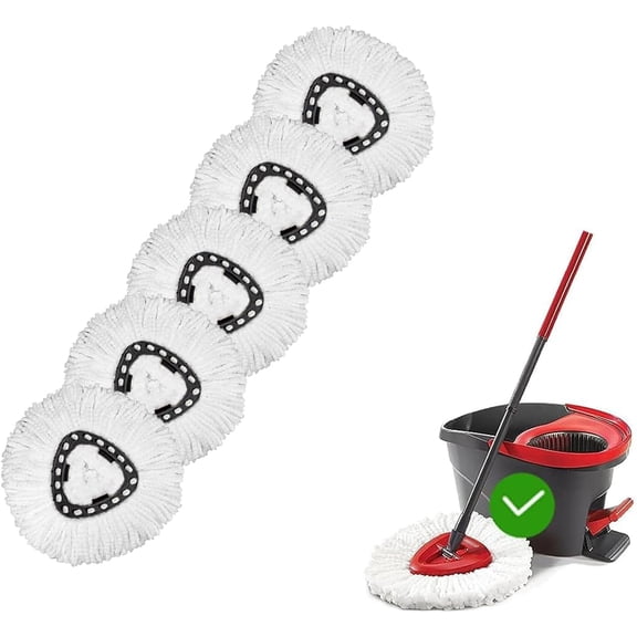 5 Pack O-Cedar Spin Mop Head Replacements, 100% Microfiber, Compatible with EasyWring 1-Tank System, Machine Washable, Easy to Replace and Highly Absorbent for Floor Cleaning