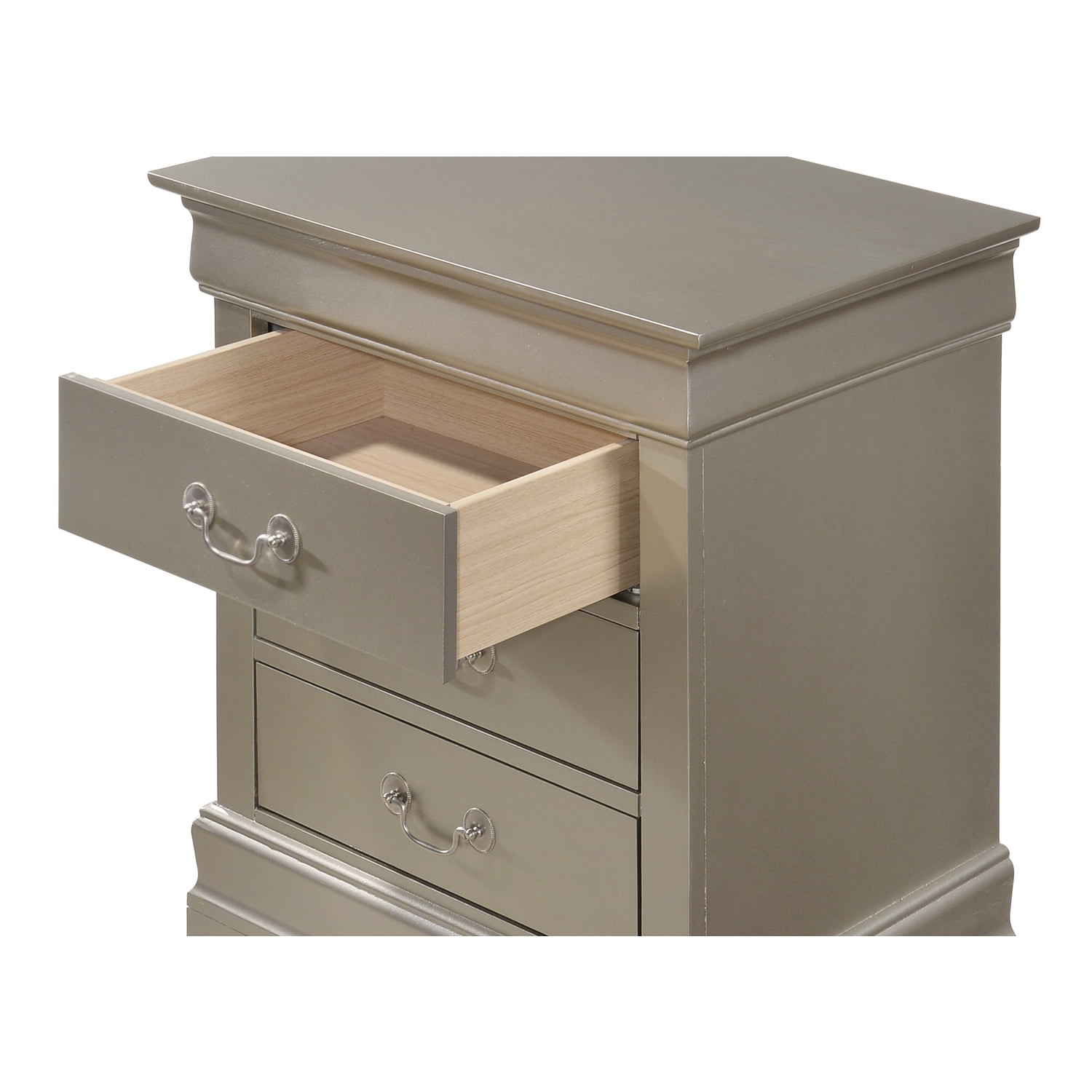 Glory Furniture Louis Phillipe 3 Drawer Nightstand in Silver Champagne