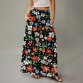 thumbnail image 5 of WTOBBY Women's Flowy Bohemian Floral Maxi Skirt Casual Summer Beach Long Skirt Elastic Waist Lightweight Tiered Pleated Skirt with Side Slit and Drawstring Closure,Navy L, 5 of 5
