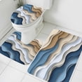 thumbnail image 3 of Modern Blue Brown Bath Mat 3 Piece Bathroom Rug Set, Coastal Beach Wave Geometric Non Slip Bath Rug Contour Mat and Toilet Lid Cover, Absorbent Shower Mats Soft Bath Rugs and Mats Sets, 3 of 8