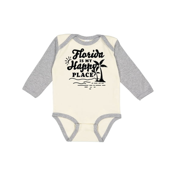 Inktastic Florida is My Happy Place with Palm Trees Boys or Girls Long Sleeve Baby Bodysuit