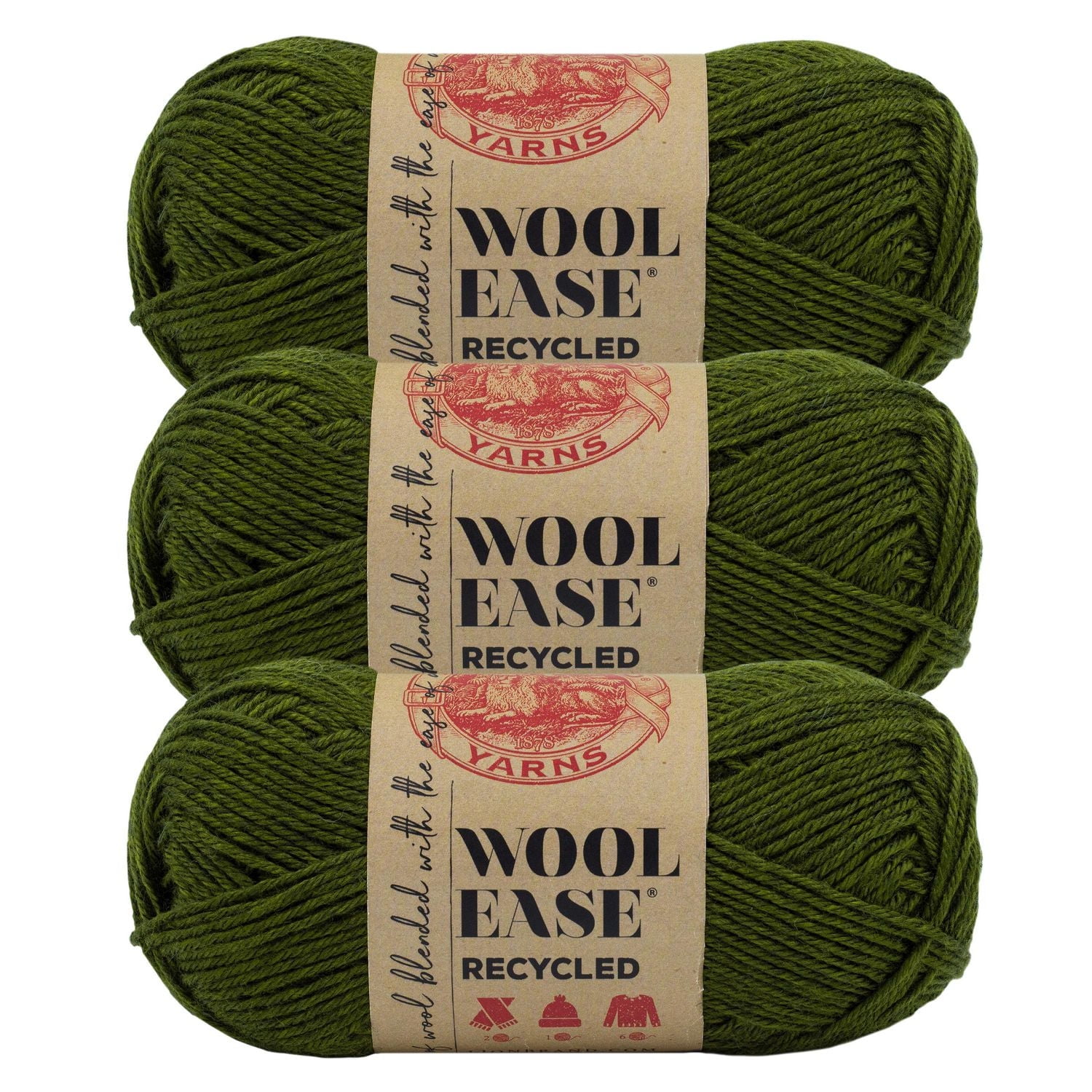 Lion Brand Wool-Ease Recyclé Charbon Laine Acrylique Moyen 3 Paquet