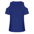 thumbnail image 5 of up to 60% off Gifts wycnly Shirts for Women Going out Casual Loose Cold Shoulder Metal Strap Tops Summer Trendy Solid Short Sleeve Crewneck Ladies Blouses Blue XXL, 5 of 5