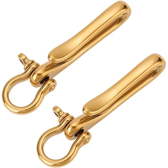 1set 2pcs Brass Shackle Clasps Car Keychain for Men Wallet Chain Accessory Golden 75x25x18mm Hole: 13x13mm