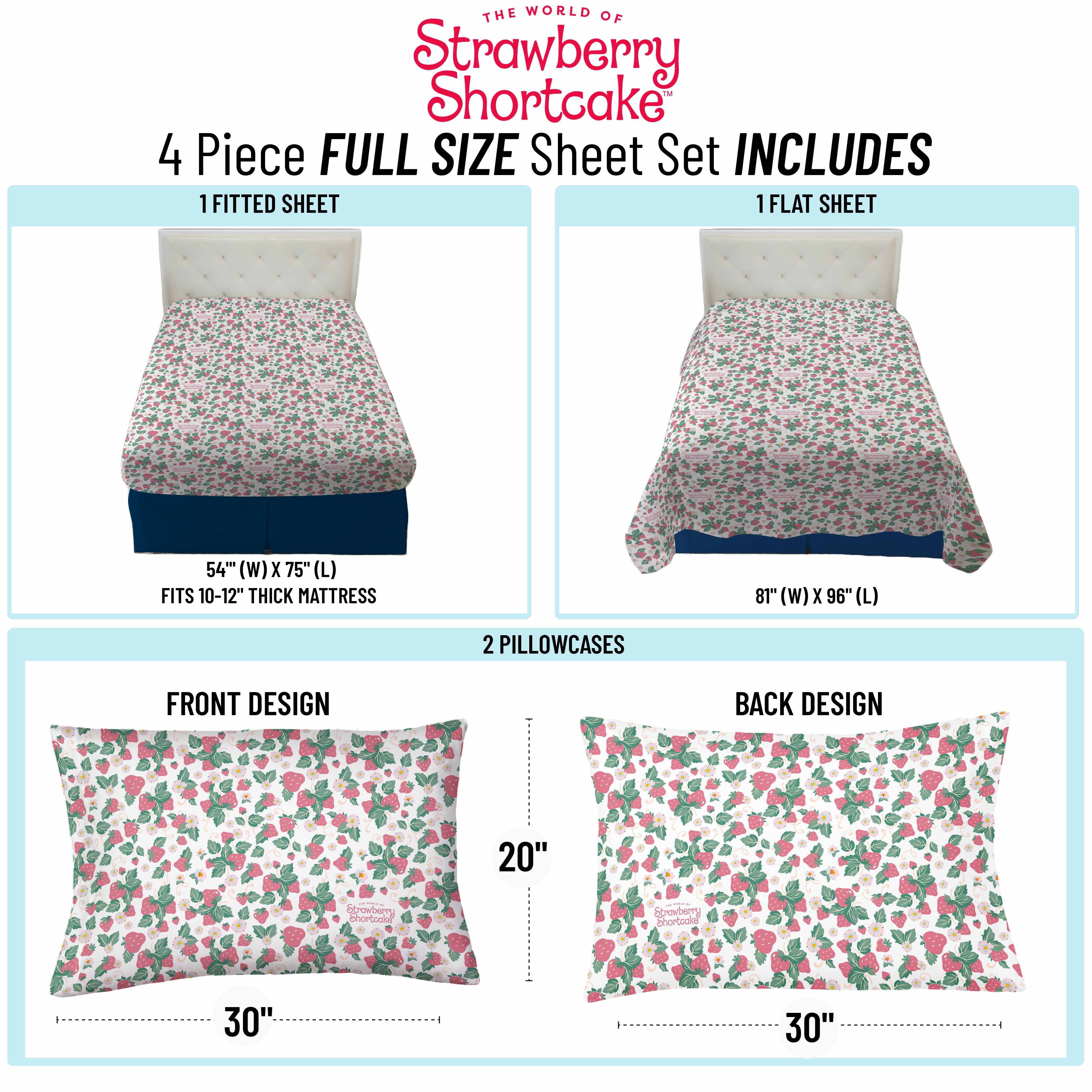 Wildbrain Strawberry Shortcake Berry Meadows 4 Piece Full Size Kids Sheet Set - Soft Kids Bedding