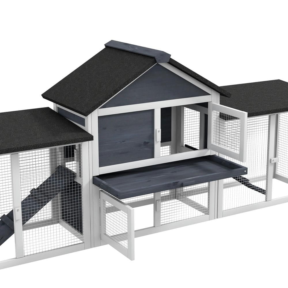 Topcobe Rabbit Cage Outdoor, Rabbit House 83" 2 Story Deluxe XL Wooden Rabbit Hutch Big Bunny Cage w/ Ladder and Run, Outdoor Wooden Pet Shelter