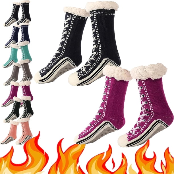 Calcetines de cachemira ultra gruesos para el hogar, calcetines de cachemira ultra gruesos con calcetines antideslizantes para mujer (2 unidades, talla única)