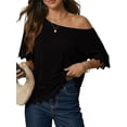 thumbnail image 3 of Women'S Summer Tops Oversized Short Sleeve Shirts Casual Loose Lace Patchwork T-Shirt Outfits Black L, 3 of 6