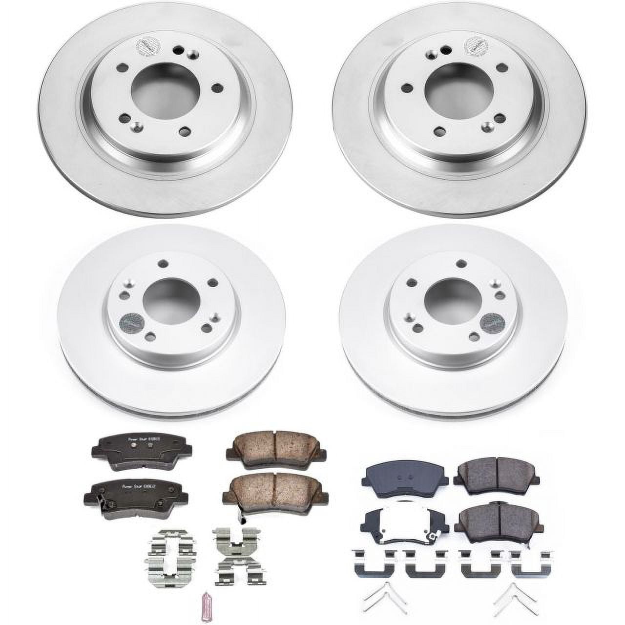 PowerStop Front and Rear Geomet Coated Brake Rotor and Pad Kit Fits: HYUNDAI KIA Select Models CRK7928