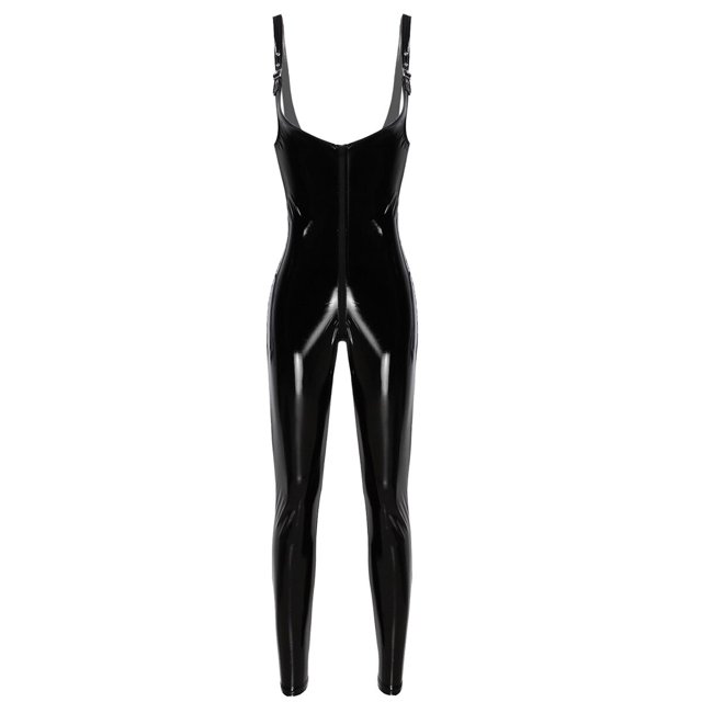 Womens Latex Bodysuit Fashion Pole Dancing Costumes Shiny Metallic Patent Leather Front Zippered Long Legging Leotard ClubwearS Gong Bohan LED