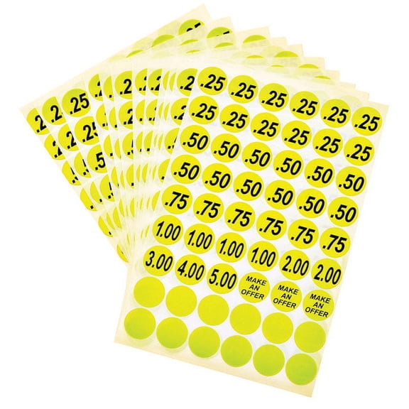 Hy-Ko Garage Sale Price Stickers 30103 - Preprinted Yellow Labels - 648 Count, 0.75 In