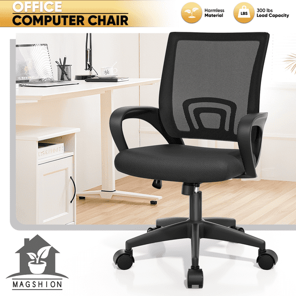Magshion Mesh Office Chair Desk Chair, Mid Back Ergonomic Adjustable Height Rolling Swivel Computer Chair with Lumbar Support, Black