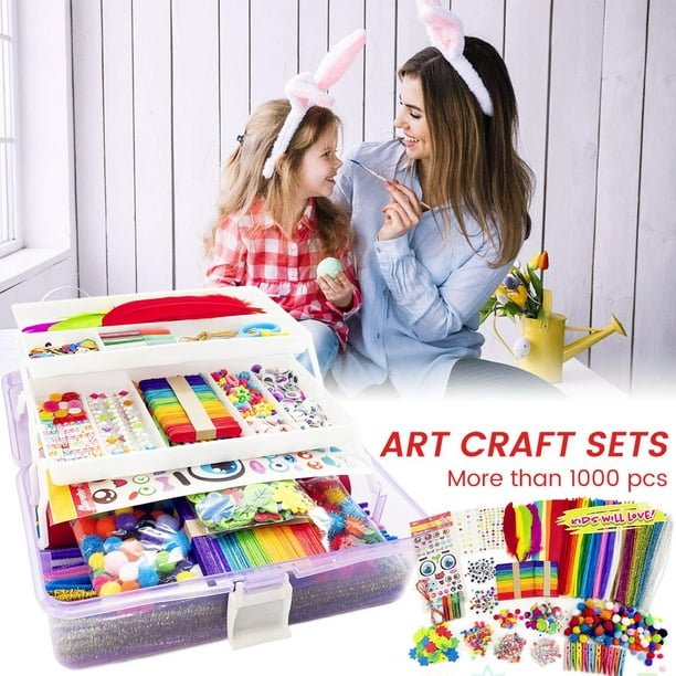 PENGXIANG Arts and Crafts Supplies for Kids 1000+ Pieces Giftable Craft Box  for Kids DIY Craft Supplies for Toddlers School Project and Homeschool 
