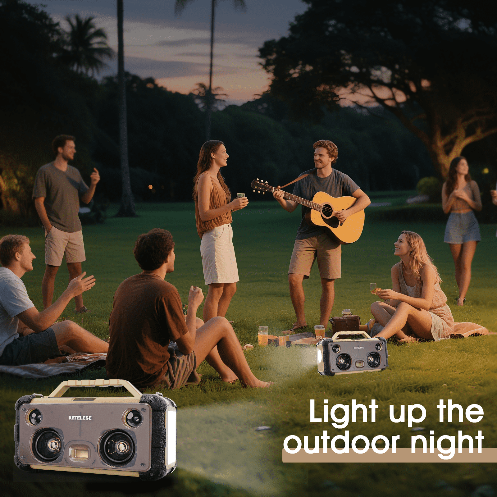 Unique CD Player with 4 Glass Diaphragms Speakers, Portable Bluetooth Speaker Powerful Sound, FM Radio/ AUX Audio/24H Playtime/ 2 Huge LED Lights/ TF Card Slot, for Camping/Backyard/Party