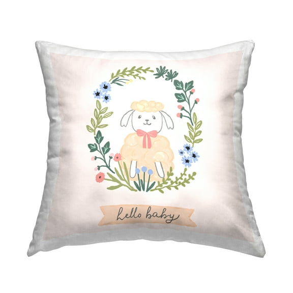 Stupell Industries Hello Baby Floral Lamb Decorative Printed Throw Pillow Design by Nina Muis Surface Design.