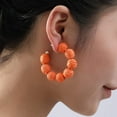 thumbnail image 3 of Raffia Earrings Boho Rattan Hoop Earrings for Women Summer Raffia Ball Large Circle Earrings Handmade Straw Wicker Earrings Beach Jewelry, 3 of 5
