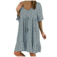 thumbnail image 2 of Ichuanyi Women V-neck Printing Flare Sleeves leisure Time On Vacation Short Sleeves Dress, 2 of 6