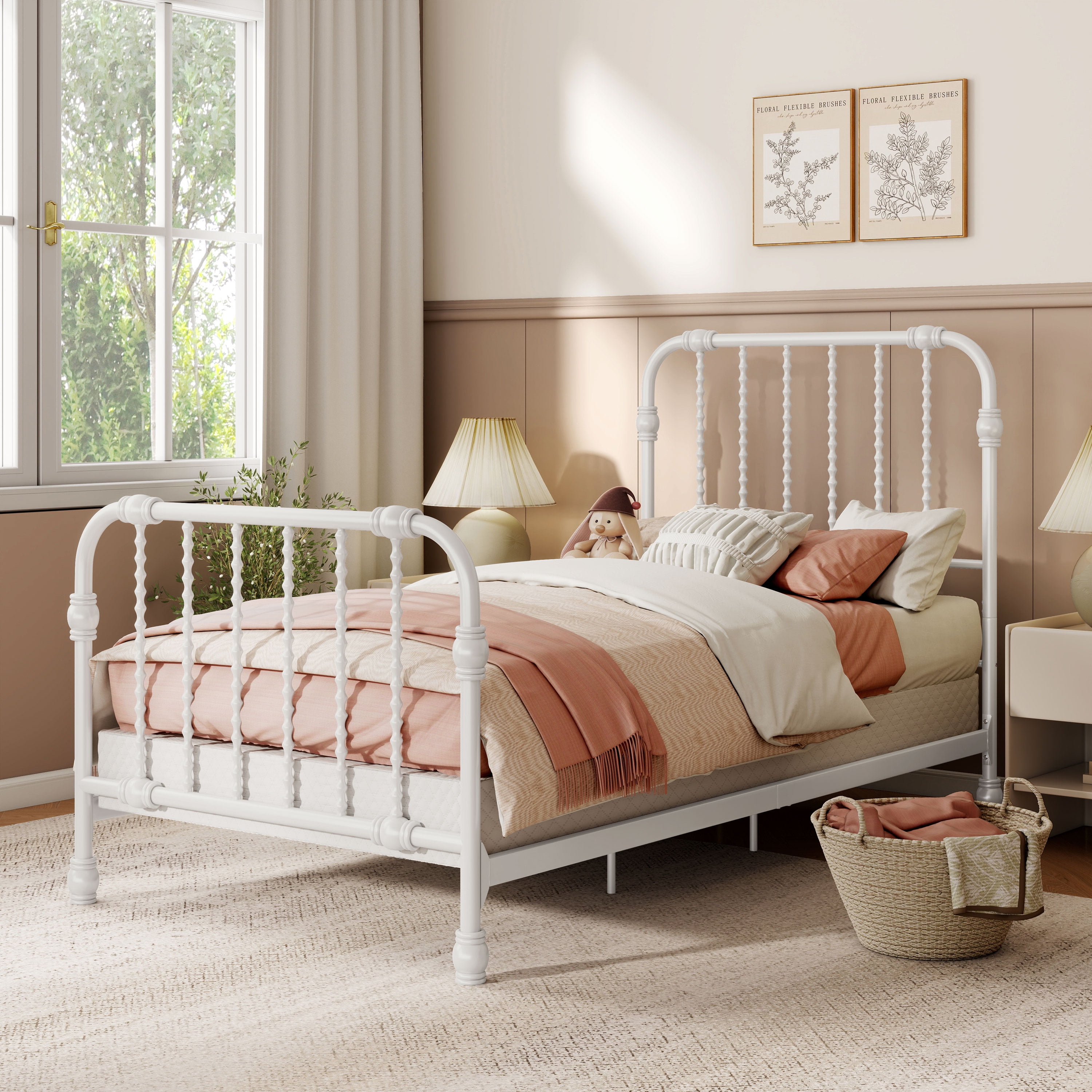 Furniture of America Wren Metal Bed, Twin Size, White