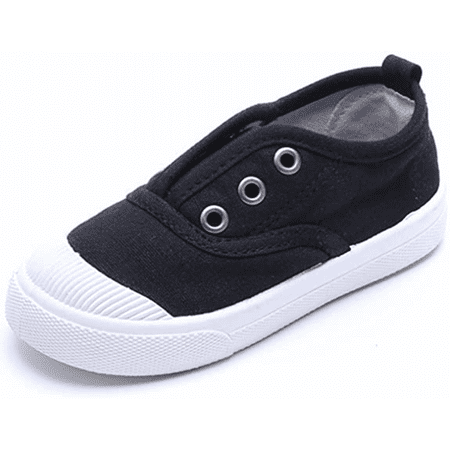 

Wish Boy s and Girl s Canvas Light Weight Slip-On Sneakers Running Shoe ---- Black （Size 35） S1589