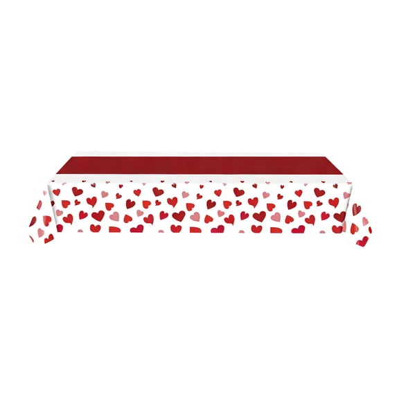 Lilixerw Valentine's Day Love Heart Tablecloth,Reusable Waterproof Table Cover with Heart & Rose Pattern,Pink Red Gradient Romantic Decor for Dining Table,Coffee Table,Party,54x72 Inch
