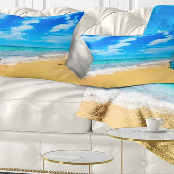 Designart Blue Sandy Tropical Sea Beach - Seascape Throw Pillow - 12x20