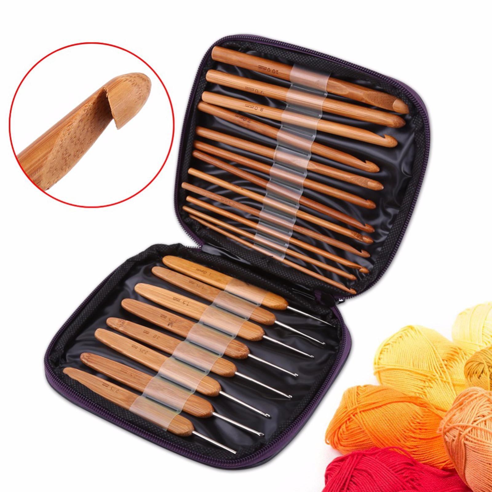 20Pcs Bamboo Crochet Hooks Set Interchangeable Yarn Knitting for Sweater Scarf Hat with Stitch Marker with Case for Adults Beginners Tool