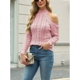 thumbnail image 4 of Suéteres de Cuello Alto con Hombros Descubiertos para Mujer, Jerseys de Punto Suave de Larga para Otoño, Jersey Sexy. Rosa S, 4 of 9