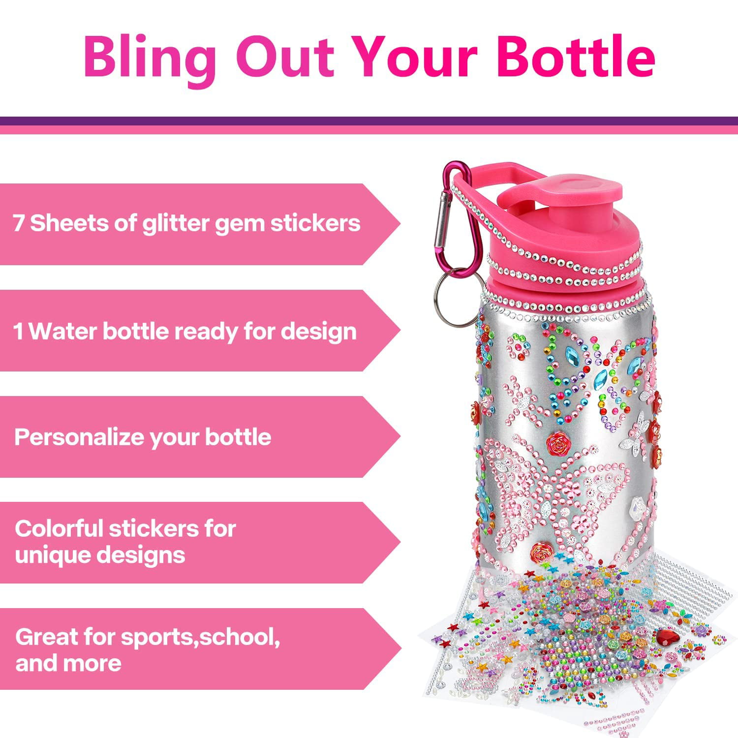 Decorate Your Own Water Bottles With Gem Art Stickers, Kids Arts Crafts Diy  Making Kit Birthday Gifts For Girls