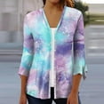 thumbnail image 2 of Pompotops Women's Floral Print Puff Sleeve Cardigan Loose Cover Up Blouse Tops 3/4 Sleeve Ruffle Open Front Button Cardigan Clearance, 2 of 5